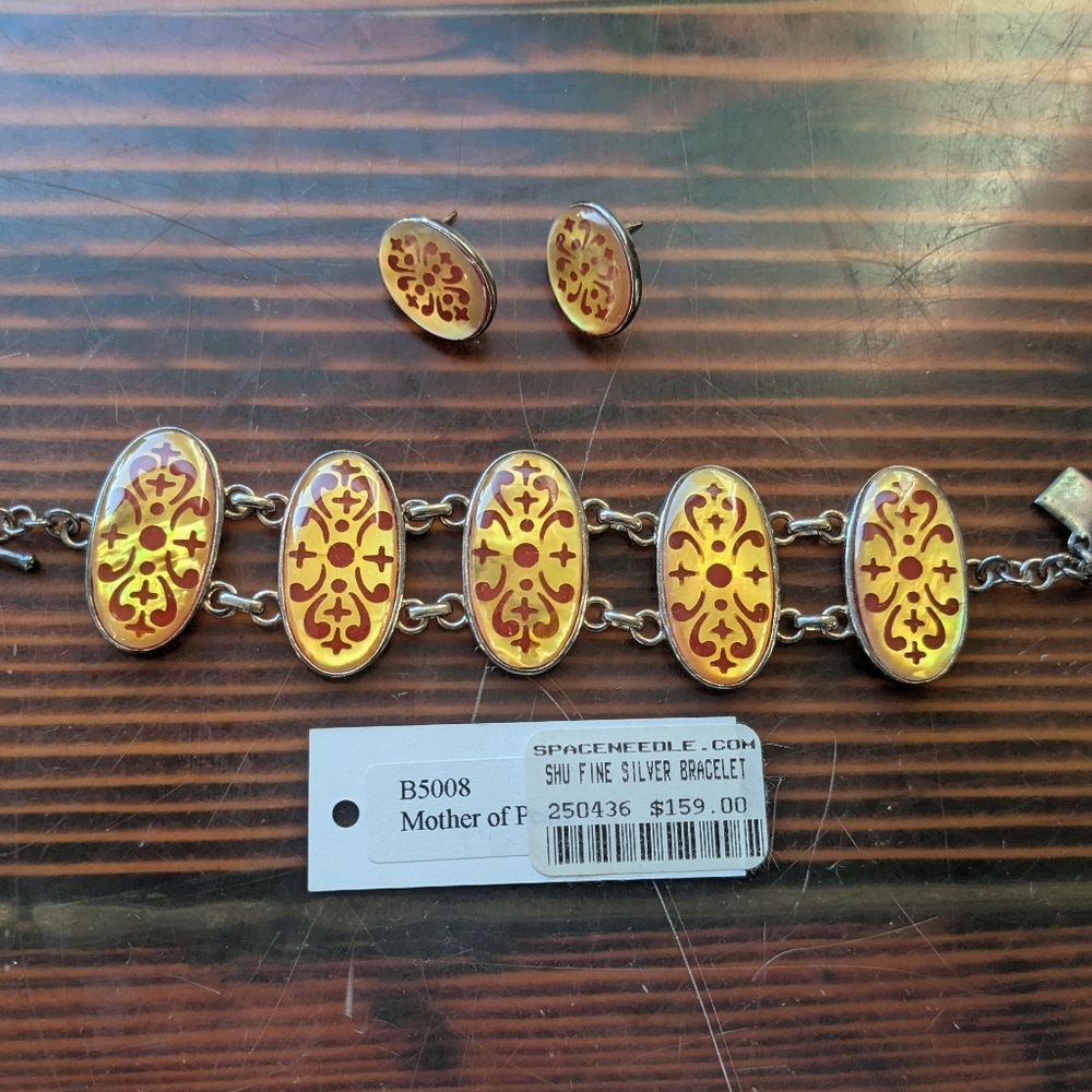 Sue Huston Sterling Silver & Enamel Bracelet + Earring Set